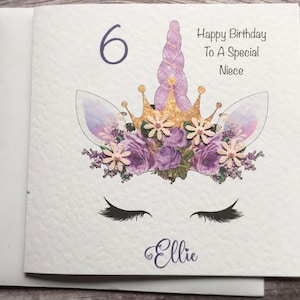 Handmade Personnalisé Licorne CARTE D'ANNIVERSAIRE FILLE fille petite-fille tout âge Handmade Personnalisé Licorne CARTE D'ANNIVERSAIRE FILLE fille petite-fille tout âge