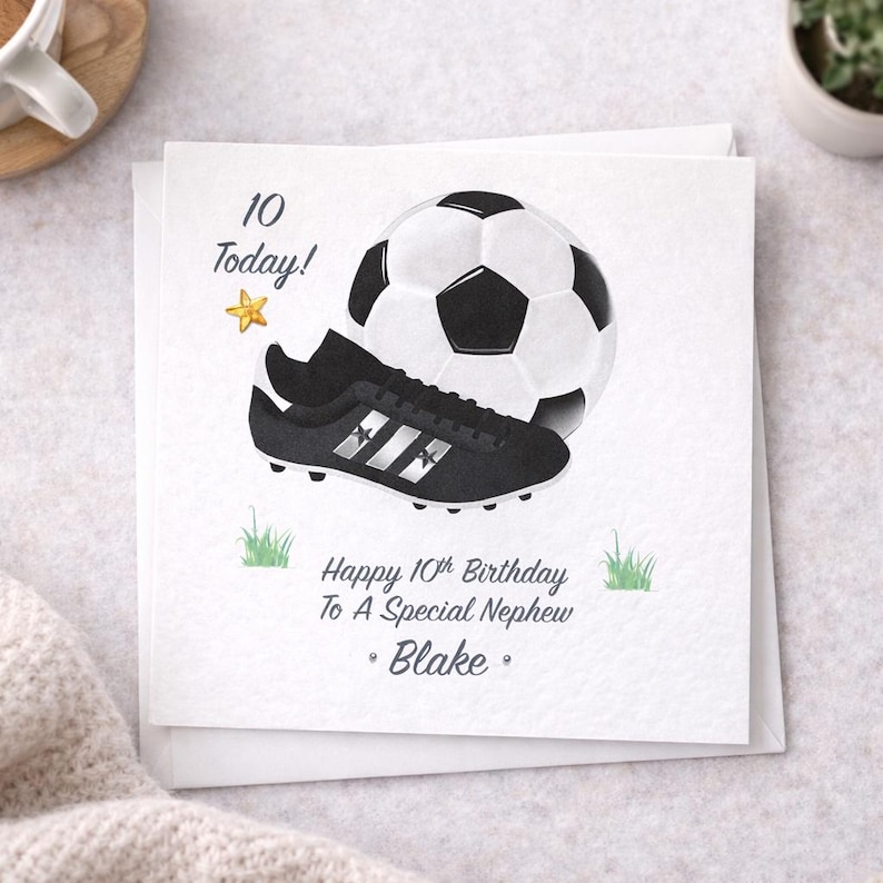 Happy Birthday Football card for Him or Her, Personalised with Name ,Age And Relation Son/Daughter/Grandson/Granddaughter/Brother/Sister etc BLACK