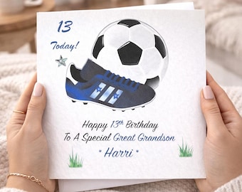 Happy Birthday Football card for Him or Her, Personalised with Name ,Age And Relation Son/Daughter/Grandson/Granddaughter/Brother/Sister etc