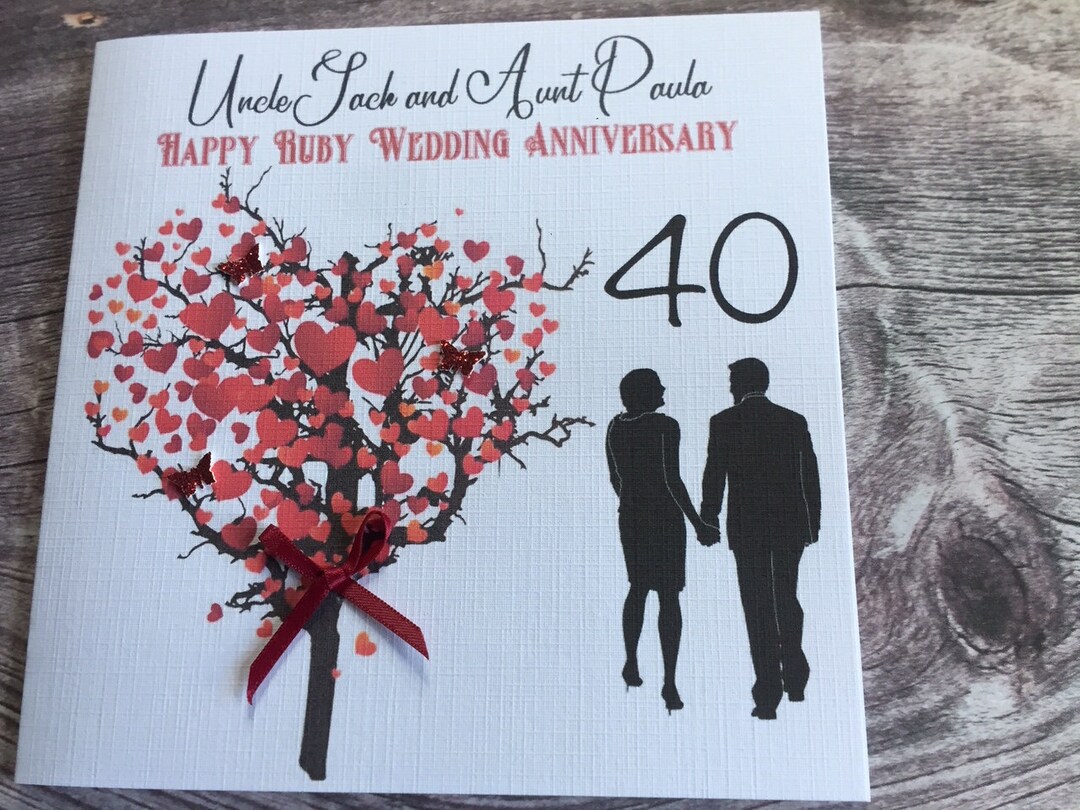 40th Ruby Happy Wedding Anniversary Handmade and Personalised Card ...