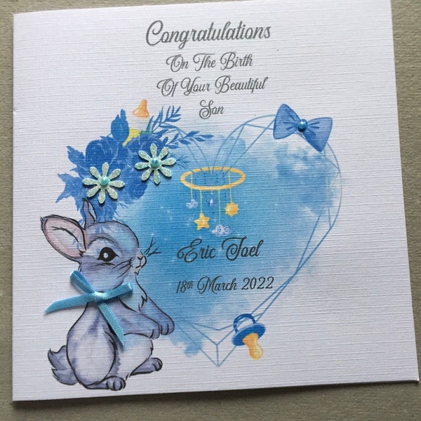 Baby boy card / Congratulations Handmade and personalised card/ Unique Baby Newborn Gift