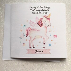 Happy Birthday Unicorn handmade card 1st/ 2nd/ 3rd/ 4th/ 5th/ 6th/ 7th/ 8th/ 9th/10th... handmade and personalised with age and name image 2