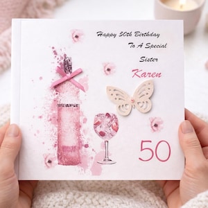 Happy Birthday Gin Card/ personalised with Name/ Card for her/ Mum/ Daughter/ Sister/ Friend/ Cousin/Female, 21, 30,40,50,60,70 etc any Age. image 1