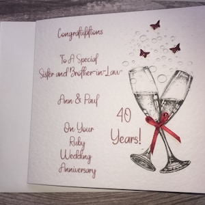 Ruby Happy Wedding Anniversary handmade and personalised card. 40th anniversary, made for any Relation, Friends, couple. image 2