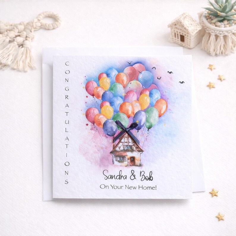 New Home/House Move/Moving Home/New Start/New House/Balloons/ Congratulations card/Personalised with Names image 2