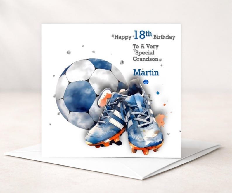 Happy Birthday Football Card, For Him/Her Personalised Age,Name,Relation Son,Grandson, Niece,Nephew,Grandad,Daughter,Granddaughter etc image 3