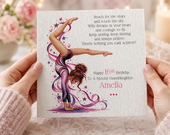 Personalised Older Gymnastics Birthday Card | Any Age / Relation, Name |Red hair Gymnast | Daughter Granddaughter Niece Friend | Textured.