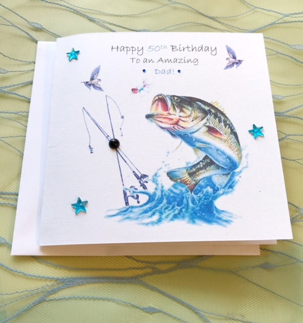 SON,NEPHEW BROTHER etc 3D personalised hand made birthday card GONE FISHING