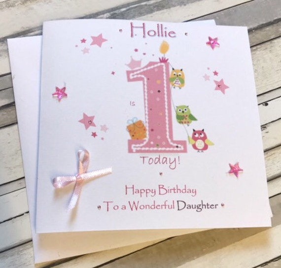 1st Happy Birthday Girl card/ Handmade and personalised /Cute/ | Etsy