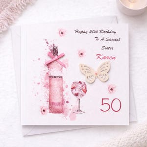 Happy Birthday Gin Card/ personalised with Name/ Card for her/ Mum/ Daughter/ Sister/ Friend/ Cousin/Female, 21, 30,40,50,60,70 etc any Age. image 2