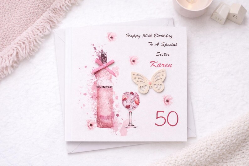 Happy Birthday Gin Card/ personalised with Name/ Card for her/ Mum/ Daughter/ Sister/ Friend/ Cousin/Female, 21, 30,40,50,60,70 etc any Age. image 2
