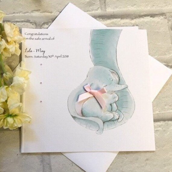 Elephant Baby Card handmade and personalised for baby boy / Etsy