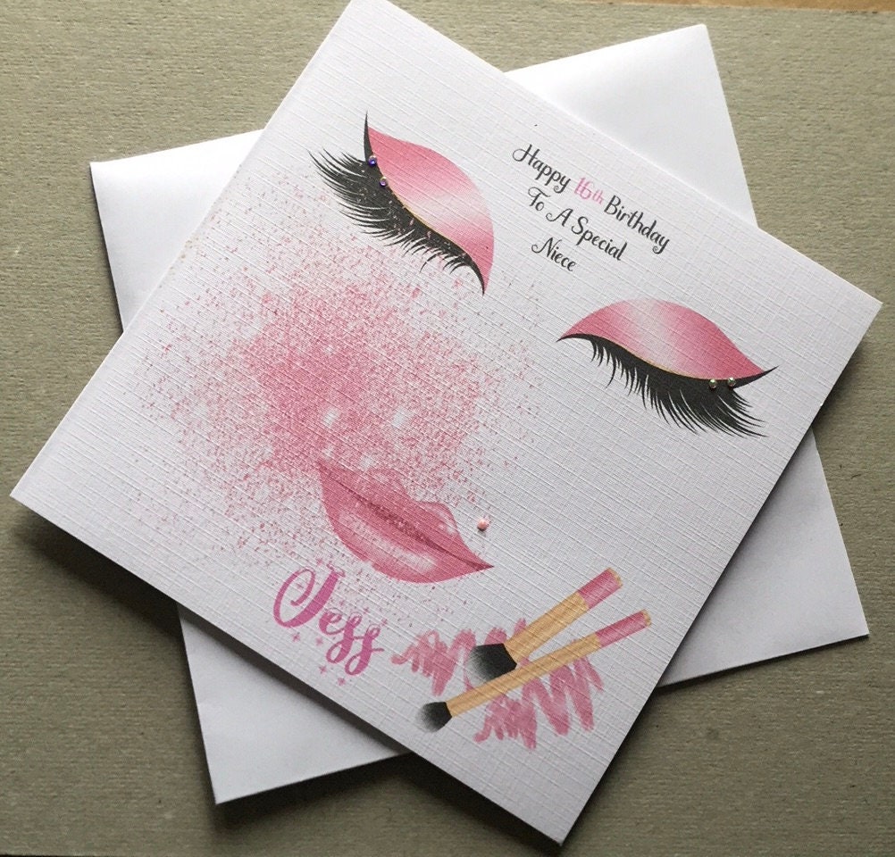 Tarjeta De Cumpleaños Femenina Para Ella, Tarjeta General Para Niñas, Maquillaje Y Belleza, Diseño Femenino, Acabados Especiales Y Hoja De Inserción Ilustrada, Fabricada En El Reino Unido