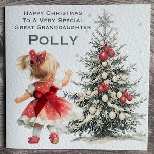 Little Girls Happy Christmas handmade card: Personalised with any relation, Granddaughter, Daughter, Niece and Name.