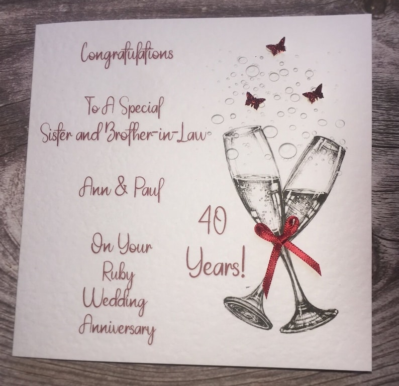 Ruby Happy Wedding Anniversary handmade and personalised card. 40th anniversary, made for any Relation, Friends, couple. image 1