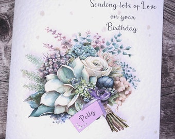 Happy birthday female card Handmade and personalised/ mum/ sister/ daughter/ cousin / friend/ any age can be added if required.