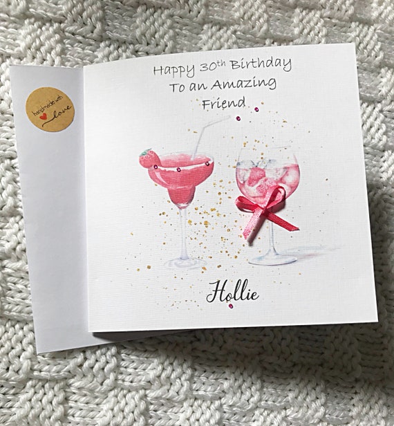 Personalised Female Birthday Card Cocktail Girl 18th 21st 30th 40th Mum Sister