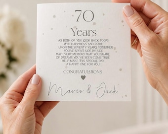 Personalised 70th Wedding Anniversary Card | Platinum Card | 70 Years Together card | Custom Names Card for Couple.