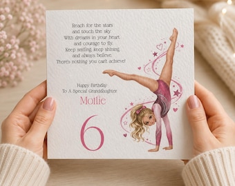 Personalised Gymnastics Birthday Card | Any Age Any Relation, Name | Blonde Gymnast | Daughter Granddaughter Niece Friend | Textured Card