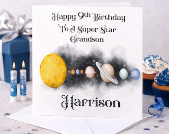 Happy Birthday Space Planets,Solar System,Boy Girl Card Personalised Him/Her Son/Daughter/Grandson/Granddaughter/Sister/Brother/Nephew etc