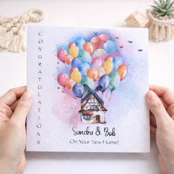New Home/House Move/Moving Home/New Start/New House/Balloons/ Congratulations card/Personalised with Names