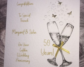 Golden wedding anniversary/celebrate handmade card. 50th anniversary personalised card. Any Relation, Friends, Couple.