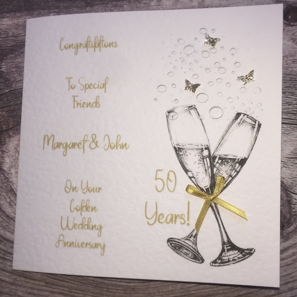 Golden wedding anniversary/celebrate handmade card. 50th anniversary personalised card. Any Relation, Friends, Couple.