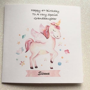 Happy Birthday Unicorn handmade card 1st/ 2nd/ 3rd/ 4th/ 5th/ 6th/ 7th/ 8th/ 9th/10th... handmade and personalised with age and name image 3