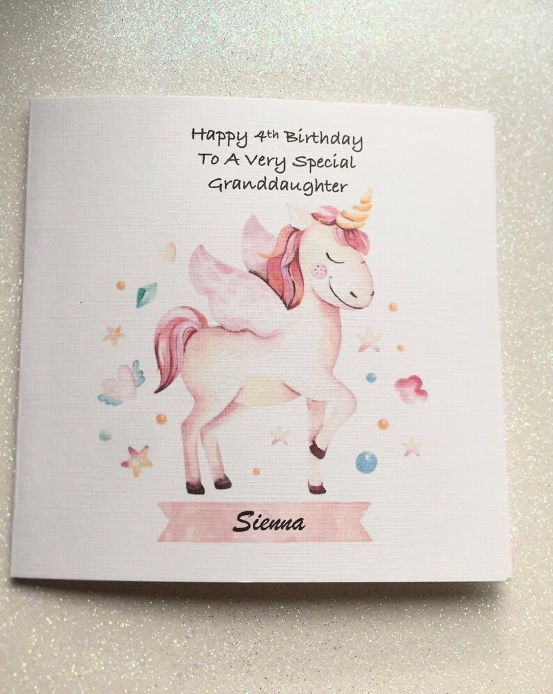 Happy Birthday Unicorn handmade card 1st/ 2nd/ 3rd/ 4th/ 5th/ 6th/ 7th/ 8th/ 9th/10th... handmade and personalised with age and name image 3