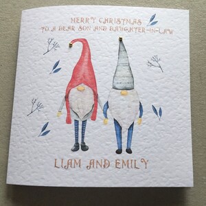 Gnome Christmas card couple/ mum, dad/ grandad/ Grandma/ nan/ sister/ brother/ auntie/ uncle/ cousin/ friend/ handmade and personalised