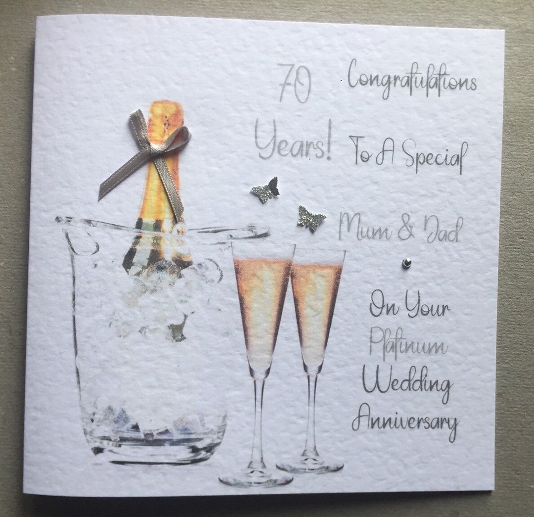 Platinum Wedding Anniversary Card/ Handmade and Personalised/ Platinum Anniversary Gift/ 70th