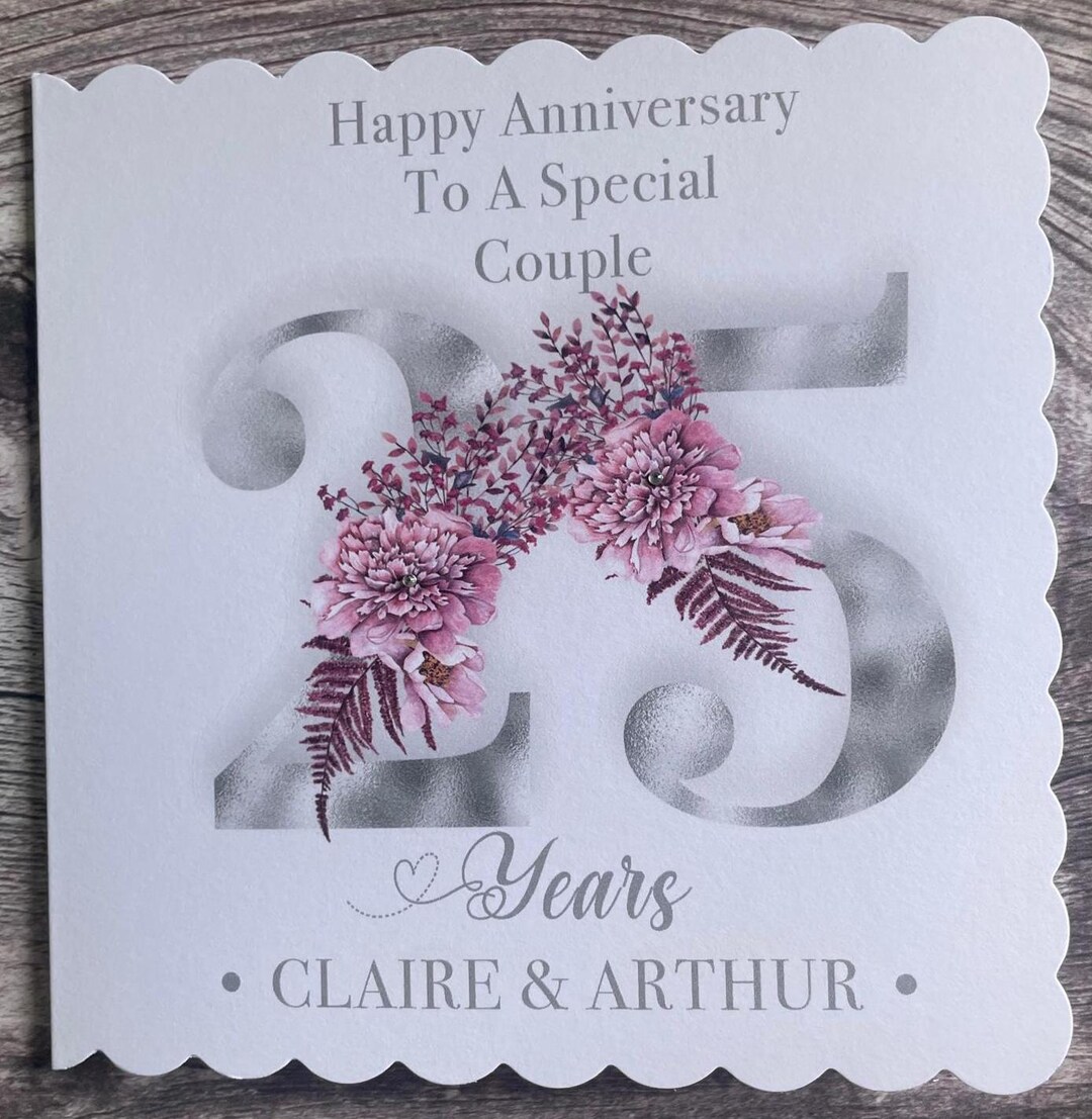 Silver Wedding Anniversary Handmade Card. 25th Anniversary Personalised ...
