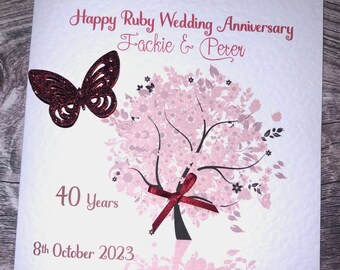 Ruby /40th Wedding Anniversary Tree Personalised Card - Etsy UK
