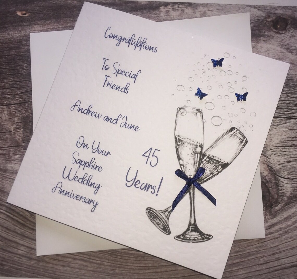Sapphire Wedding Anniversary Card Handmade. 45th Anniversary ...