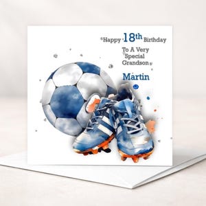 Happy Birthday Football Card, For Him/Her Personalised Age,Name,Relation Son,Grandson, Niece,Nephew,Grandad,Daughter,Granddaughter etc image 1