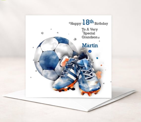 Happy Birthday Football Card, For Him/Her Personalised Age,Name,Relation Son,Grandson, Niece,Nephew,Grandad,Daughter,Granddaughter etc