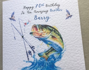 Happy Birthday Fishing Card Handmade Personalised, Son, Brother