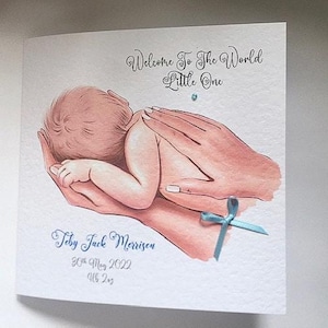 Pale skin tone, Baby boy card / Congratulations Handmade and personalised / Unique Baby Newborn Gift