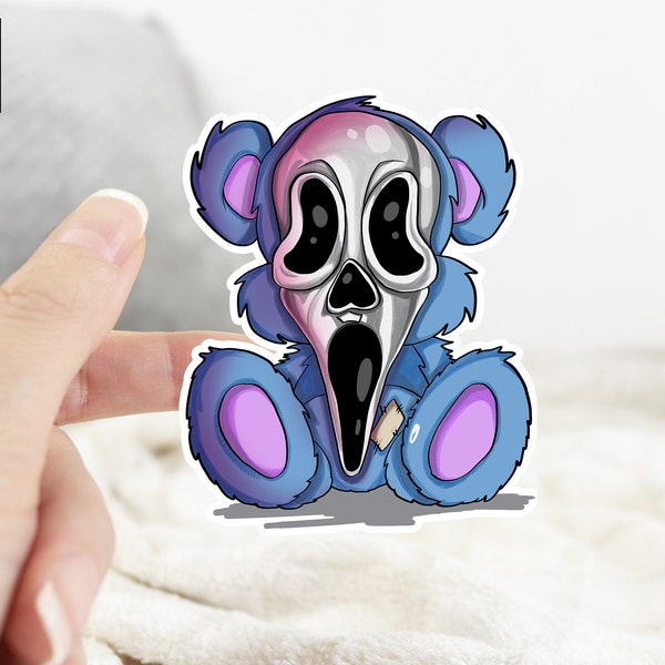 Horror Scary Movie Scream Mask Bear Sticker | Notebook Planner Die Cut Sticker |Cartoon Bumper Sticker