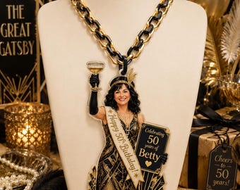 Custom Birthday Photo Necklace, Personalized Theme Birthday Hype Chain, Custom Face Pendant, Milestone Birthday Gift