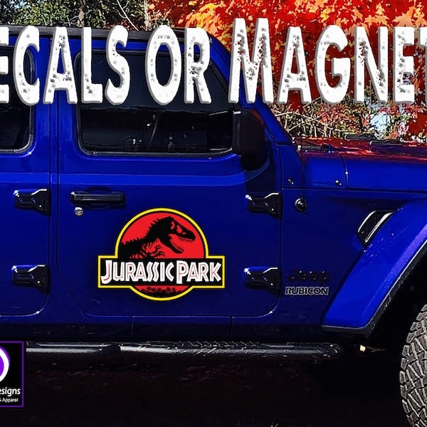 Personalized Jurassic Dinosaur Decal Emblem Jurassic Vehicle Magnets | Dinosaur Door Kit | Kids Power Wheel Halloween Decor Kit