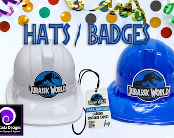 Personalized Jurassic Dinosaur Blue Birthday Hat and Badge | Party Favors | Dinosaur Birthday | Jurassic Party Decorations Halloween Costume