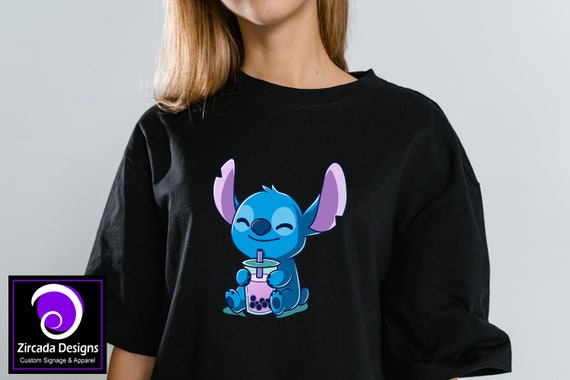 Cute Stitch Sweater Stitch Loves Boba Tea Kawai Tshirt Stitch Drinking Tea Hoodie Etsy