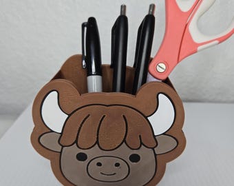 Highland Cow Pen and Pencil Holder | Desk Organizer