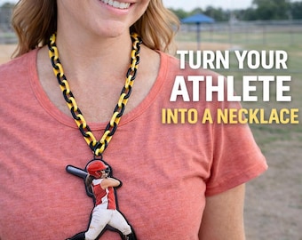Custom Softball Player Photo Necklace, Turn your Athlete into a Necklace, Personalized Sports Chain