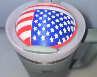 American Flag Tumbler Topper for 40 oz or 30 oz Stanley Charm Stainless Mug Coffee Cup Sports Bling Straw Topper