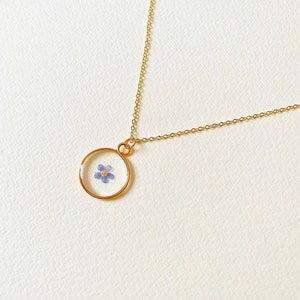 Forget Me Not Petite Dainty Gold Necklace, Real Pressed Flower, Handmade, Gifts for Her, Boho Jewellery, Christmas Xmas Present, Mothers Day image 1