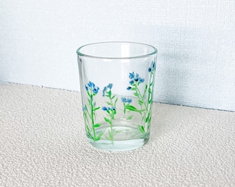 Forget me not hand painted tealight holder, wedding gift, candle holder, handmade flower gift