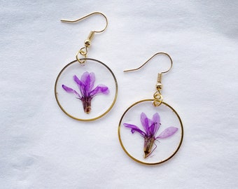 Real Dried Purple Loosestrife Flower Earrings, Real Pressed Flowers, Dangle Earring, Mothers Day, Gifts for Her