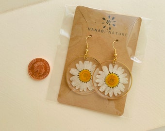 Real Large Daisy Earrings, Real Pressed Flower Jewellery, Boho Jewellery, Dainty Dangling Earrings, Gifts for Her, Mother&#39;s Day